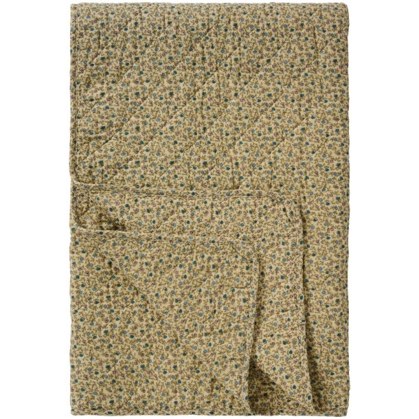 Quiltet vatt�ppe fra Ib Laursen � Cremefarvet m/bl� og rosa blomster
