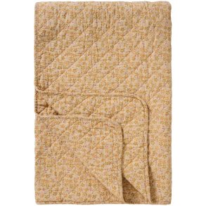 Quiltet vatt�ppe fra Ib Laursen � Beige m/gule, gr�nne og hindb�rfarvet blomster