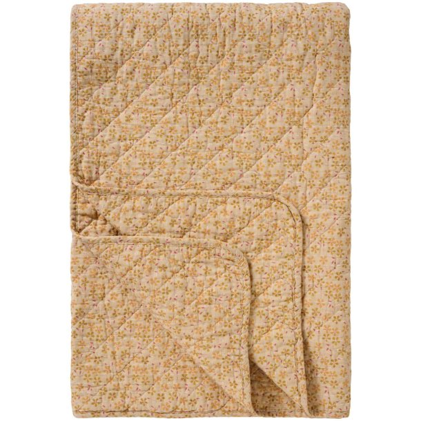 Quiltet vatt�ppe fra Ib Laursen � Beige m/gule, gr�nne og hindb�rfarvet blomster