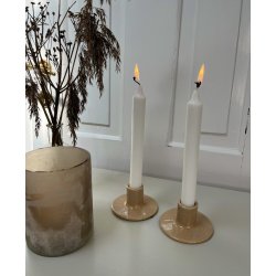 Sandfarvet lysestage  enkel og tidls hygge