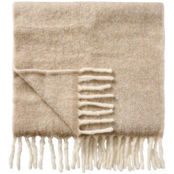 Plaid sandfarvet melange med offwhite frynser