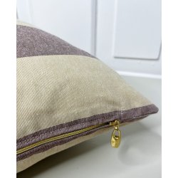 Pudebetrk i Sand- og Bordeauxstribet Vvet Stof  40x60 cm