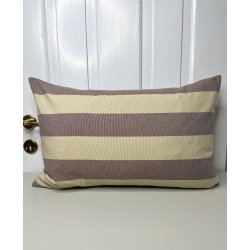 Pudebetrk i Sand- og Bordeauxstribet Vvet Stof  40x60 cm