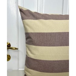 Pudebetrk i Sand- og Bordeauxstribet Vvet Stof  50x50 cm