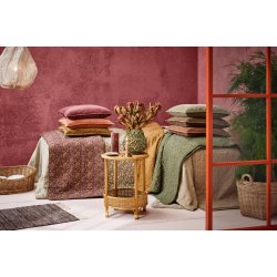 Quiltet vatt�ppe fra Ib Laursen � Rosa m/ gr�nt, m�rkrosa paisleym�nster
