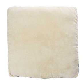 Bl�d siddepude i gr� og sort bomuld og velour placeret p� stol i moderne boligindretning