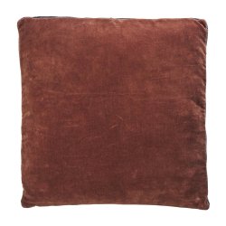 Siddepude i burnt red og sort velour og bomuld placeret p� stol med moderne og hyggelig boligindretning