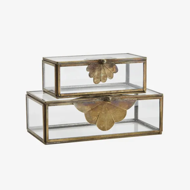 Glas boxes med messingblad